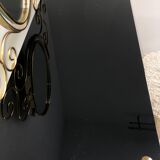 Coiffeuse laiton , verre et plastique noirs avec son tabouret moumoute