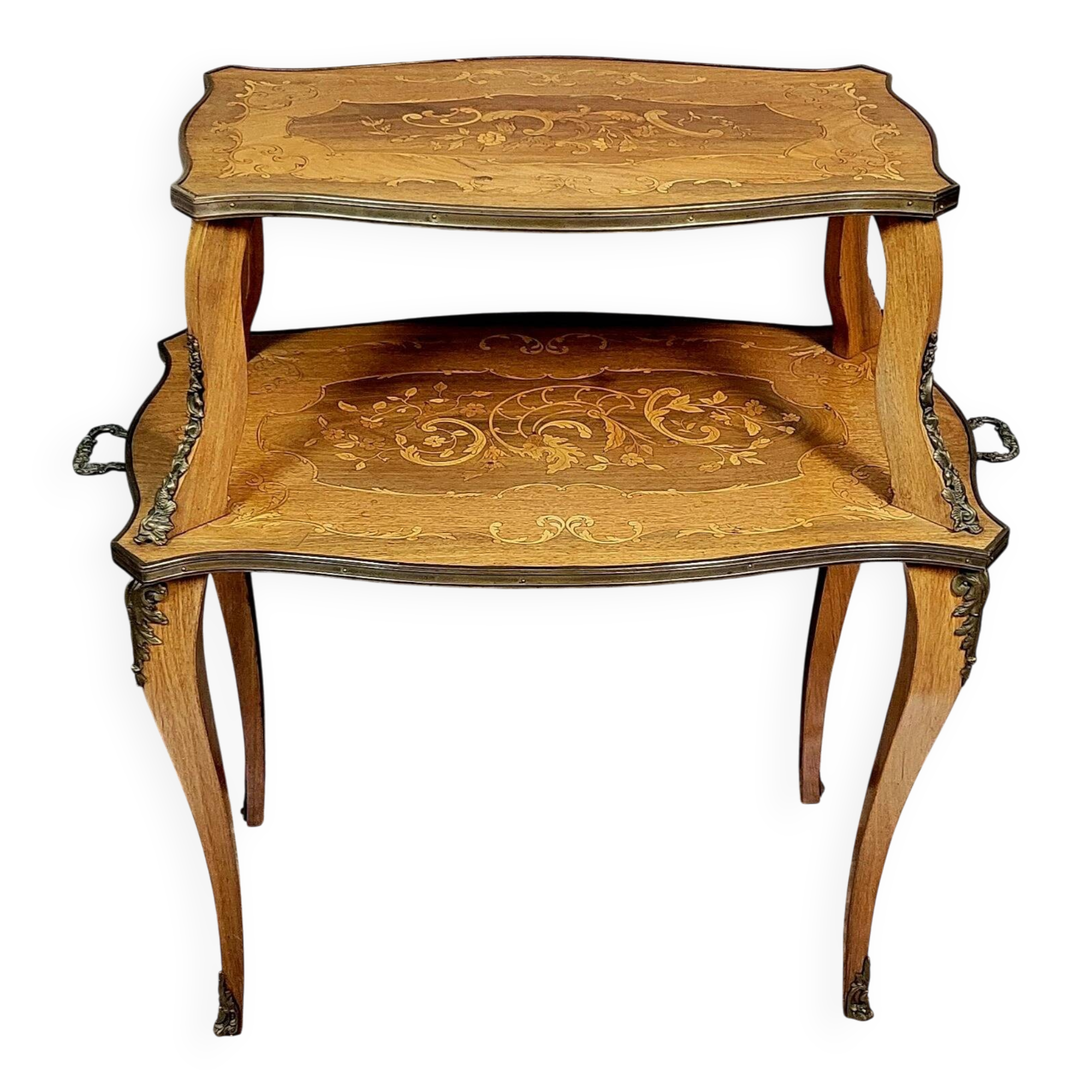 Double-top tea table in marquetry from the Napoleon III period