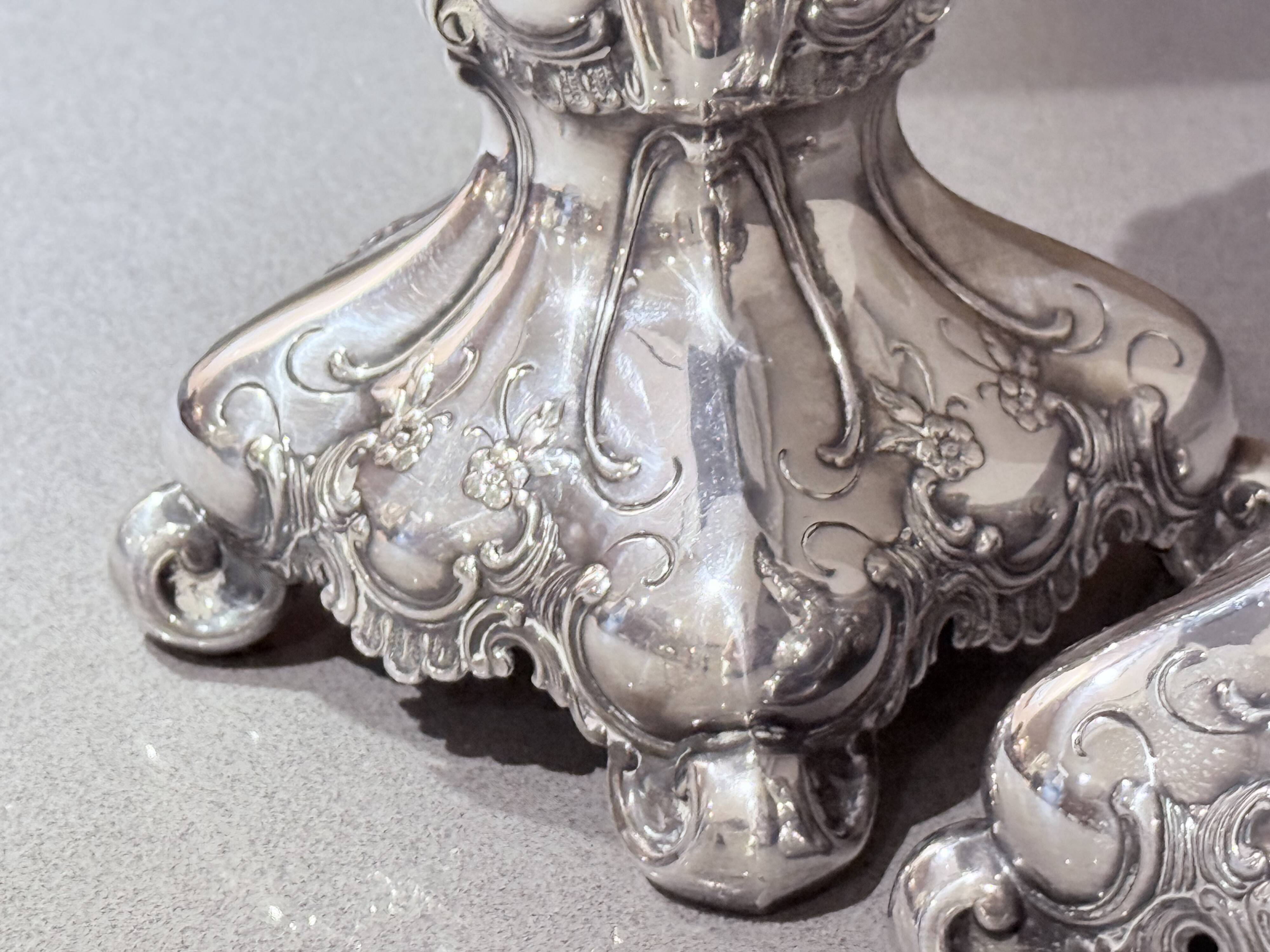 Antique Pair of Candle Holder Silver Rococo Style Candlesticks, 1900s Home Decor