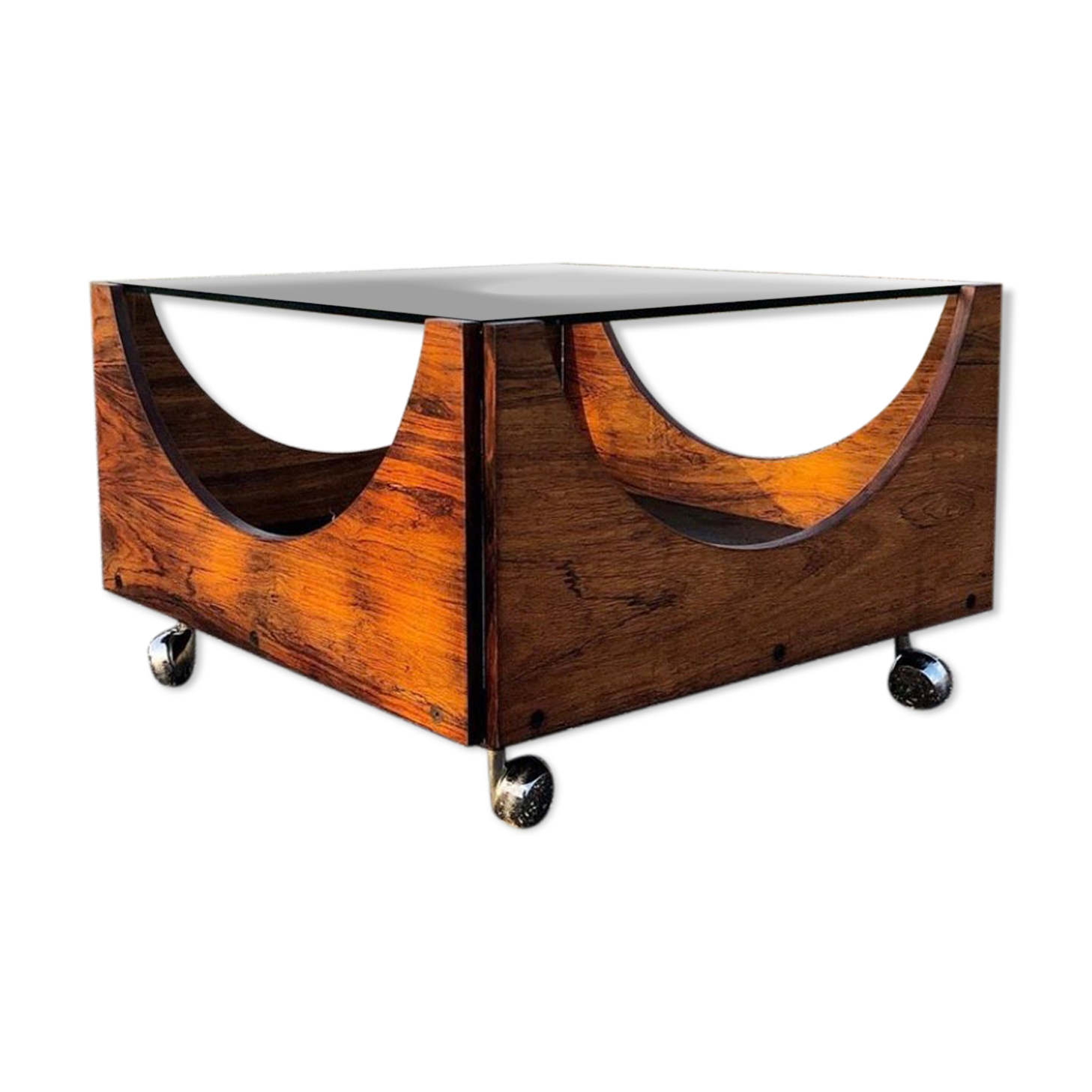 Rosewood coffee table on wheels
