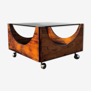 Rosewood coffee table on wheels