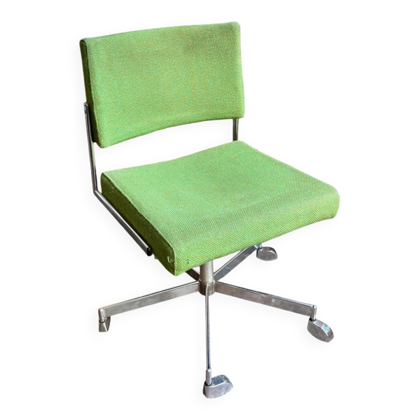 Chaise de bureau en tissu vert et métal chromé