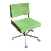 Green fabric office chair with chrome metal.