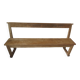 Church bench, bed end in pitch pine with light oak wax finish.