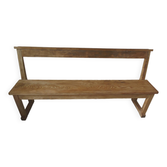 Church bench, bed end in pitch pine with light oak wax finish.