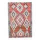 Tapis Kilim géométrique rouge et rose fait main 5x8, 160x238 cm