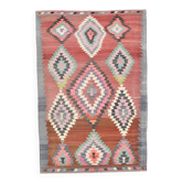 5x8 Red & Pink Handmade Geometric Kilim Area Rug, 160x238Cm