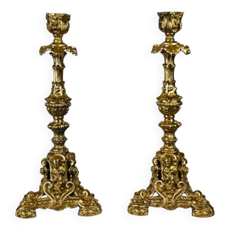 Pair of gilded brass candlesticks