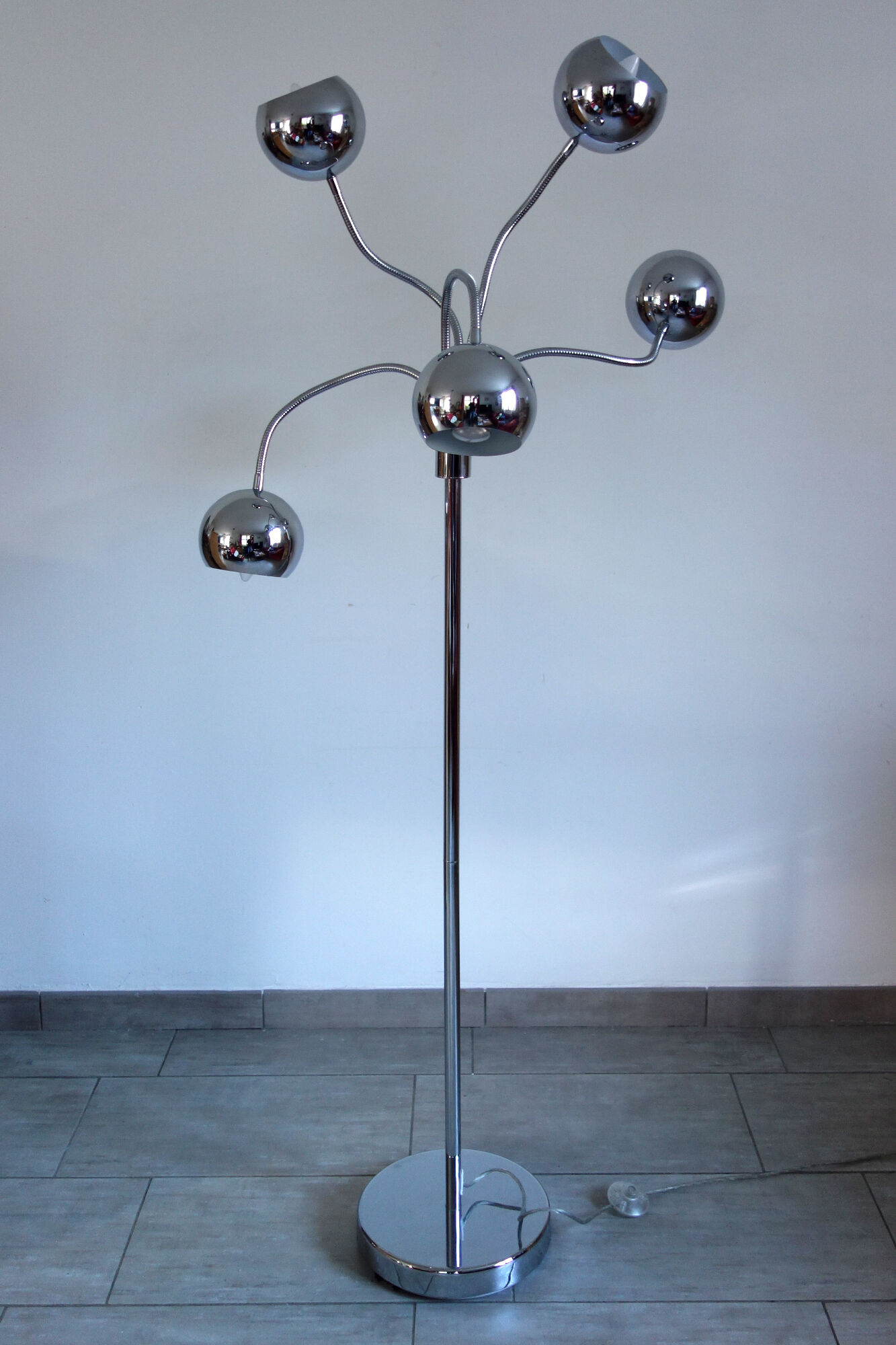 Floor lamp chrome spring 5 balls vintage
