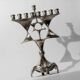 Vintage 1960s silver-plated menorah for Hanukkah, Mid-Century design with rotating Star of David, Judaica decoration, elegant gift idea.