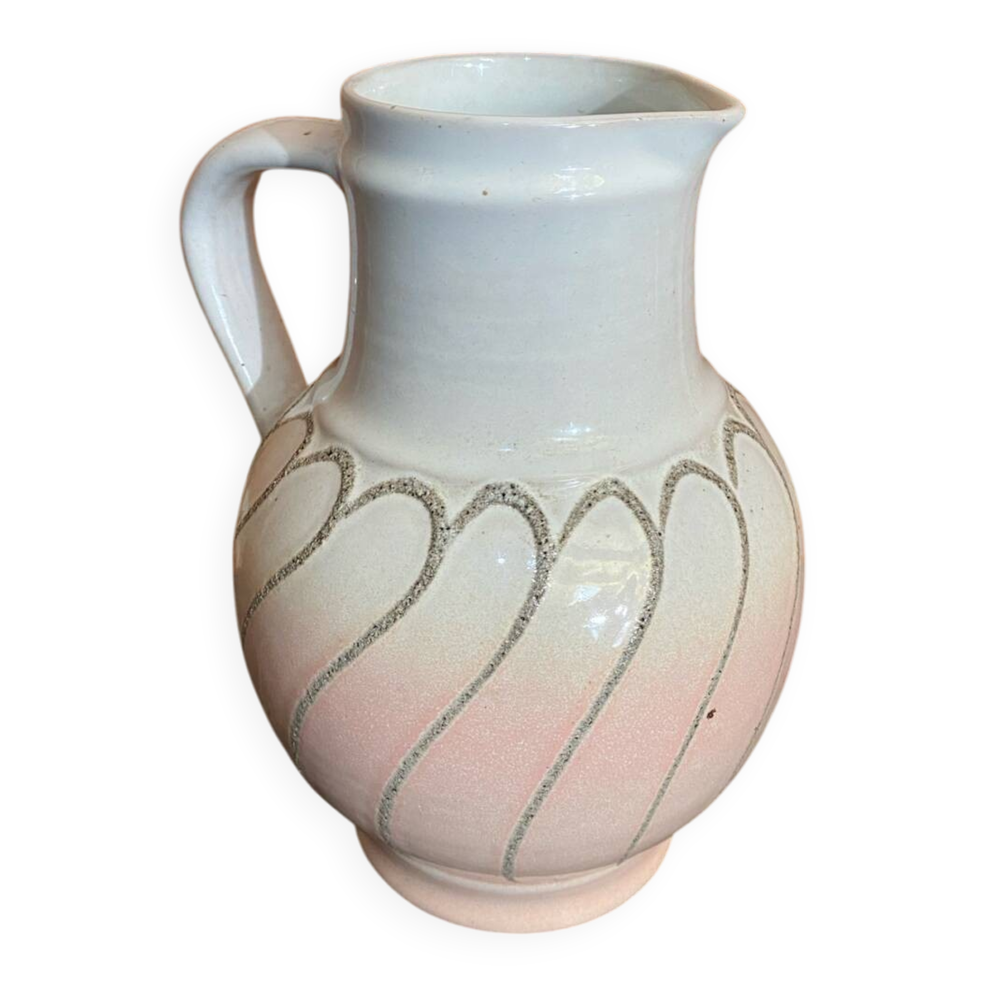 Vintage pichet ancien strehla ceramic pink & white 1950 west germany