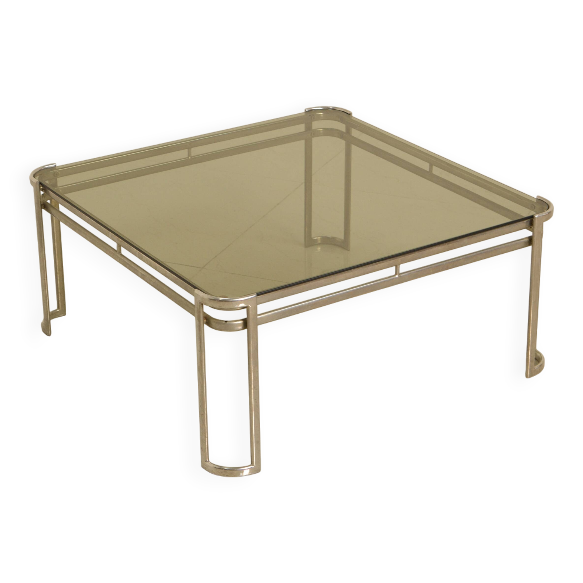 Italian coffee table in metal and brown smoked glass from the 60s