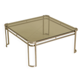 Italian coffee table in metal and brown smoked glass from the 60s