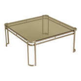 Table basse italienne en métal et verre fumé marron 60's