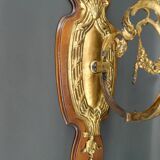 Pair of Rococo / Louis XV wall lights in gilded bronze, walnut bases and glass tulips, France, Circ