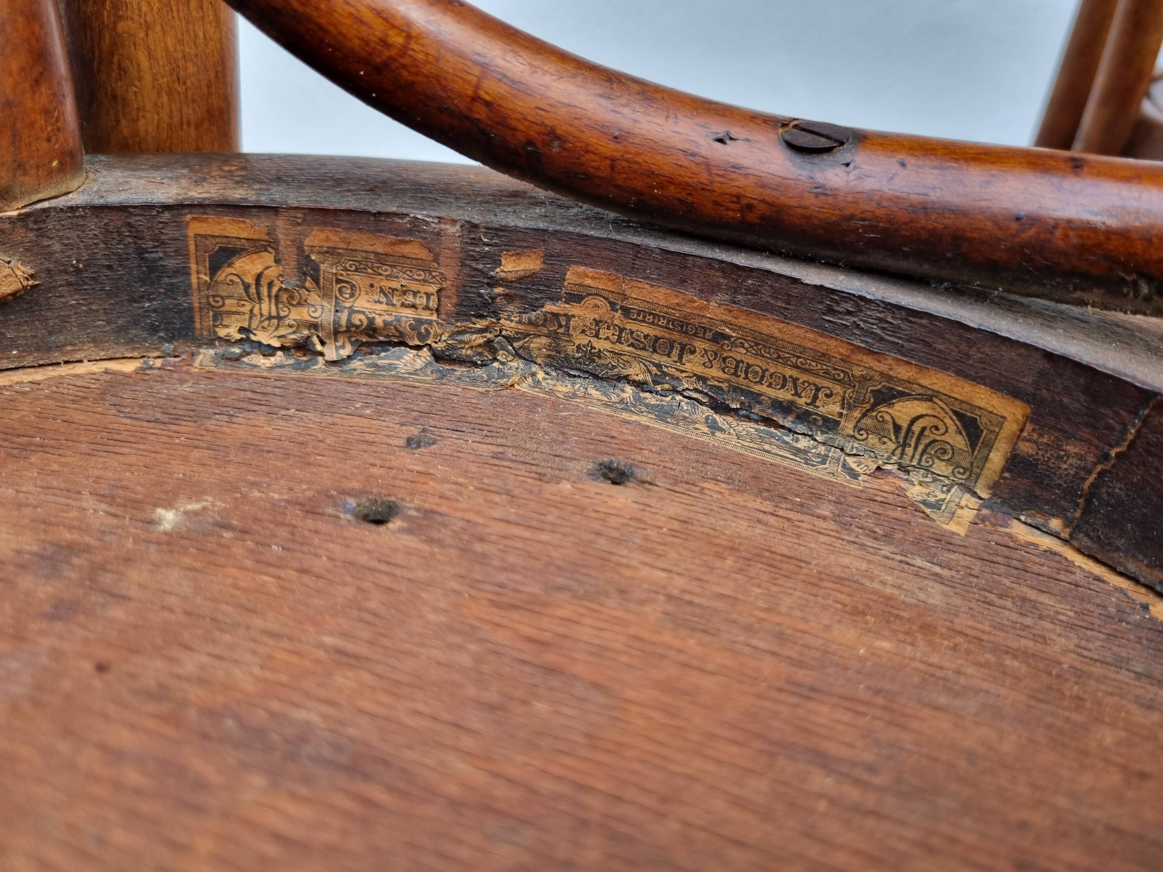 Set of 4 bentwood bistro chairs, stamped "Jacob & Josef Kohn", late 19th century