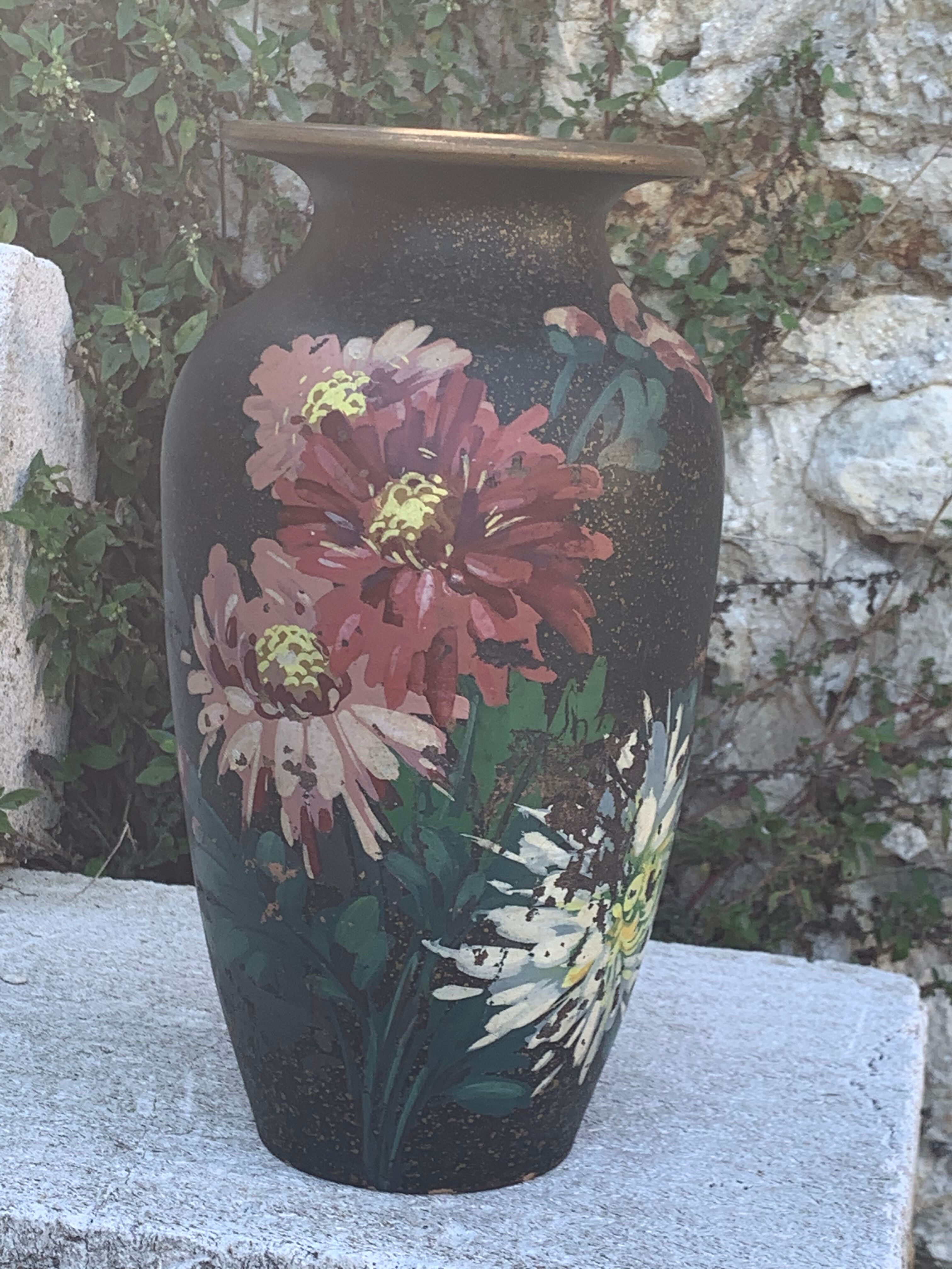 Ceramic vase bouquet of flowers painted and signed by Escoffier
