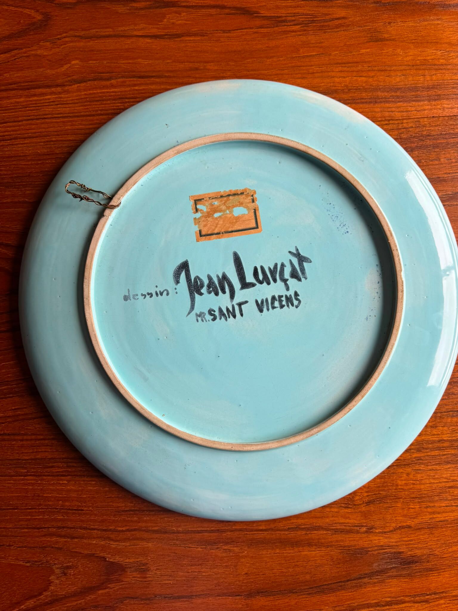 Display plate by Jean Lurçat in blue glazed ceramic