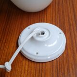 Oval pendant light in white opaline 1960