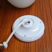 Oval pendant light in white opaline 1960
