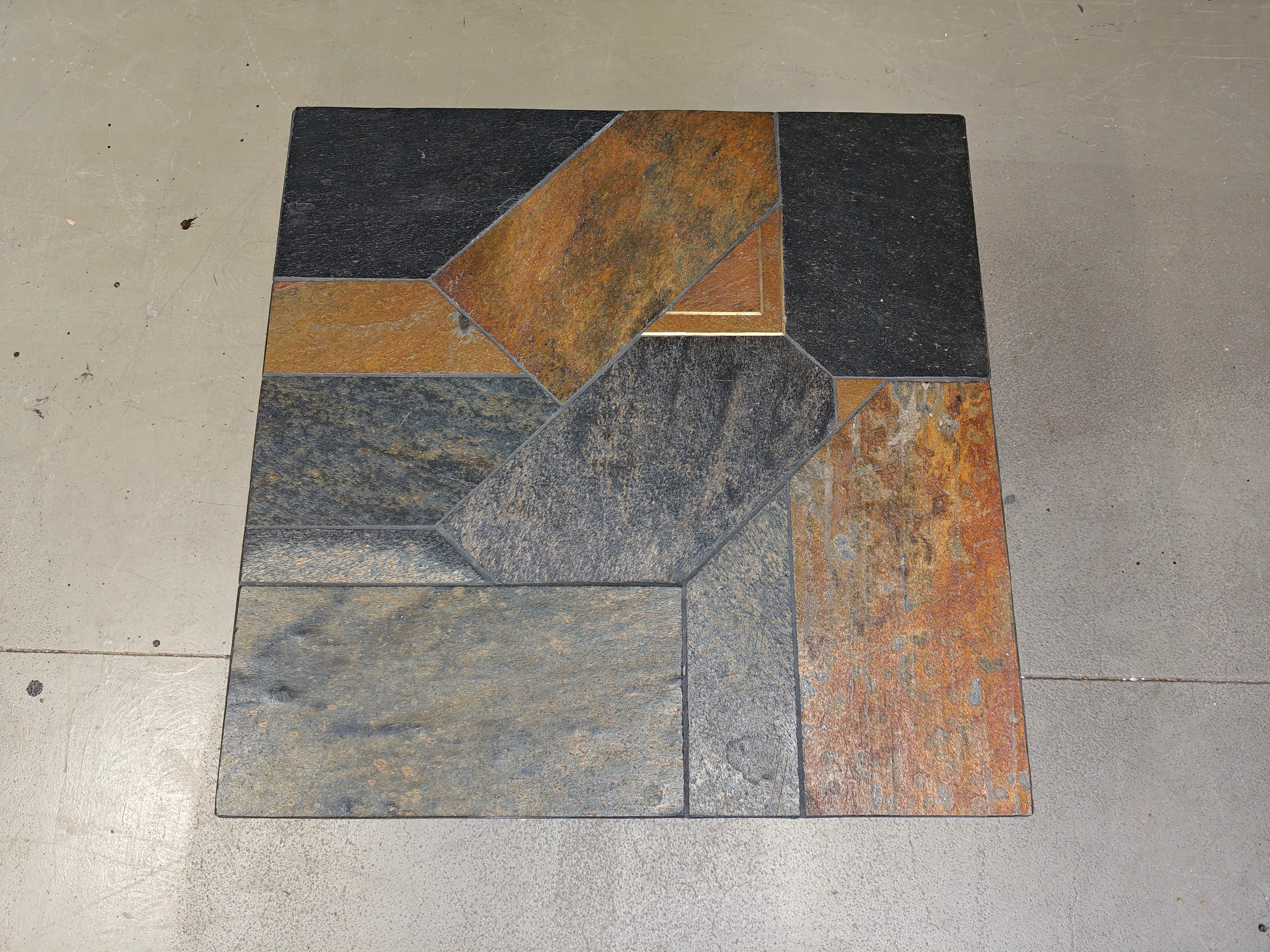 Slate stone brutalist coffee table, 1980s