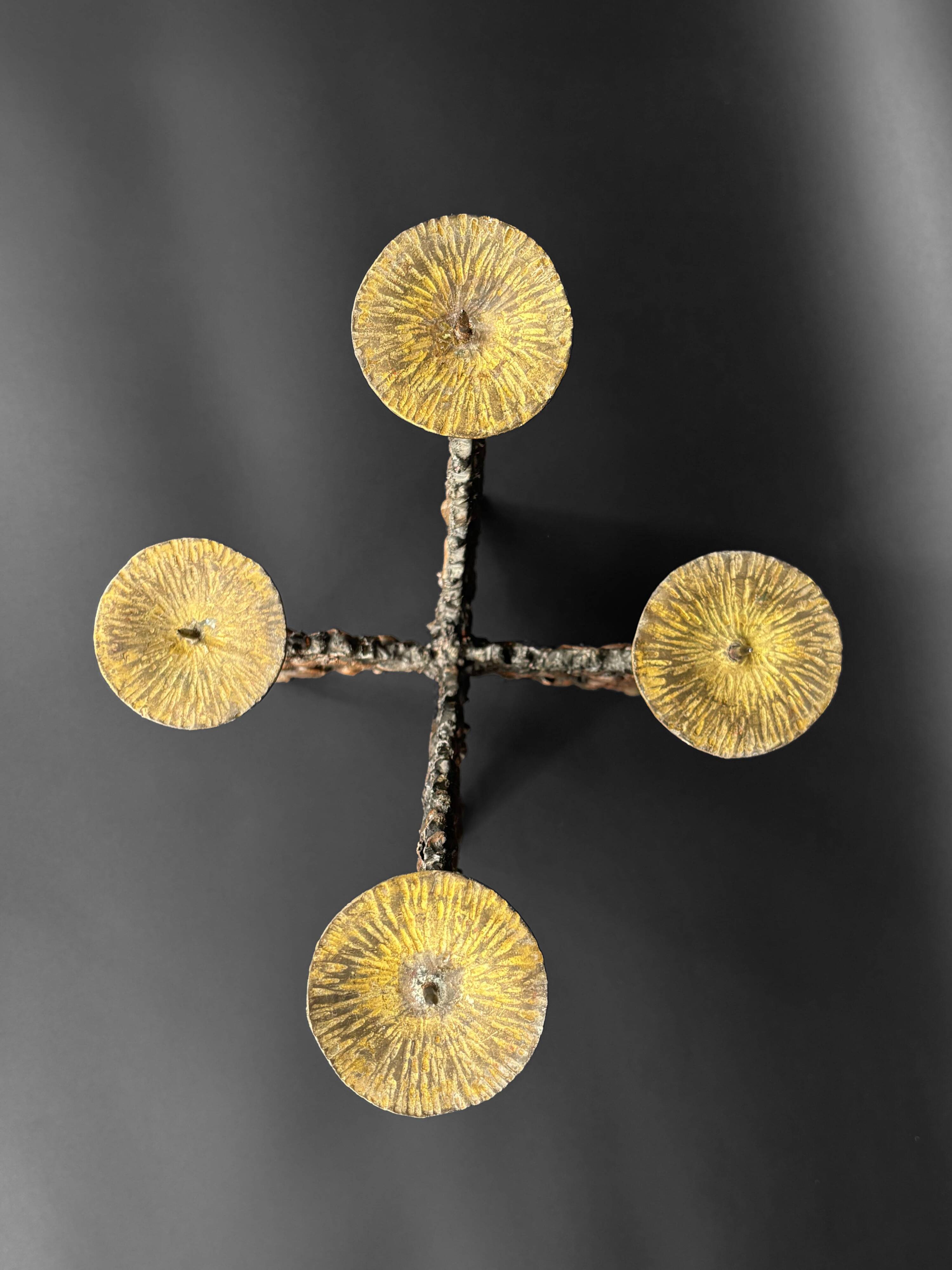 Brutalist sculptural chandelier with 4 lights