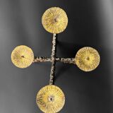 Brutalist sculptural chandelier with 4 lights