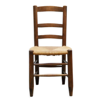Chaise campagne paillée ancienne en bois