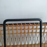 Iron and Rattan Magazine Rack - 1960s - Vintage