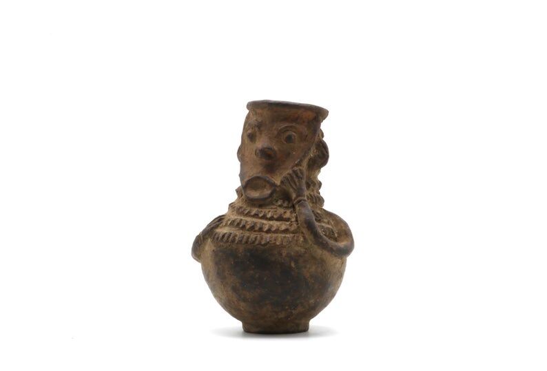 Mangbetu pottery container with hermaphrodite ancestor