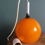 70s space age orange glass globe ball pendant light