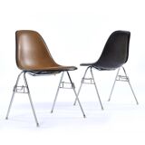 6 Herman Miller Eames stacking shell chairs with brown naugahyde pads