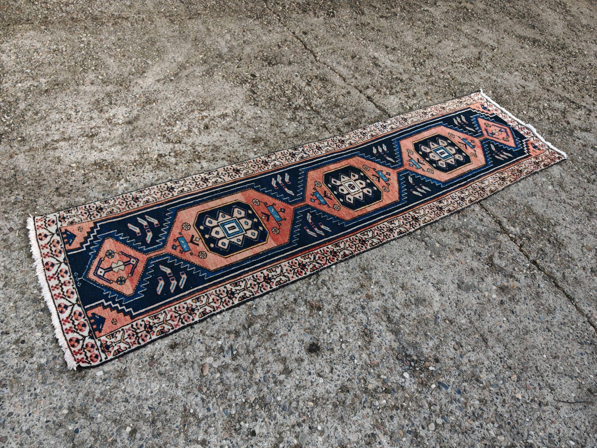 Vintage Anatolian runner rug in wool from the 1950s.