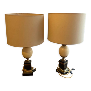 Lampes en marbre noir et oeuf d'autruche