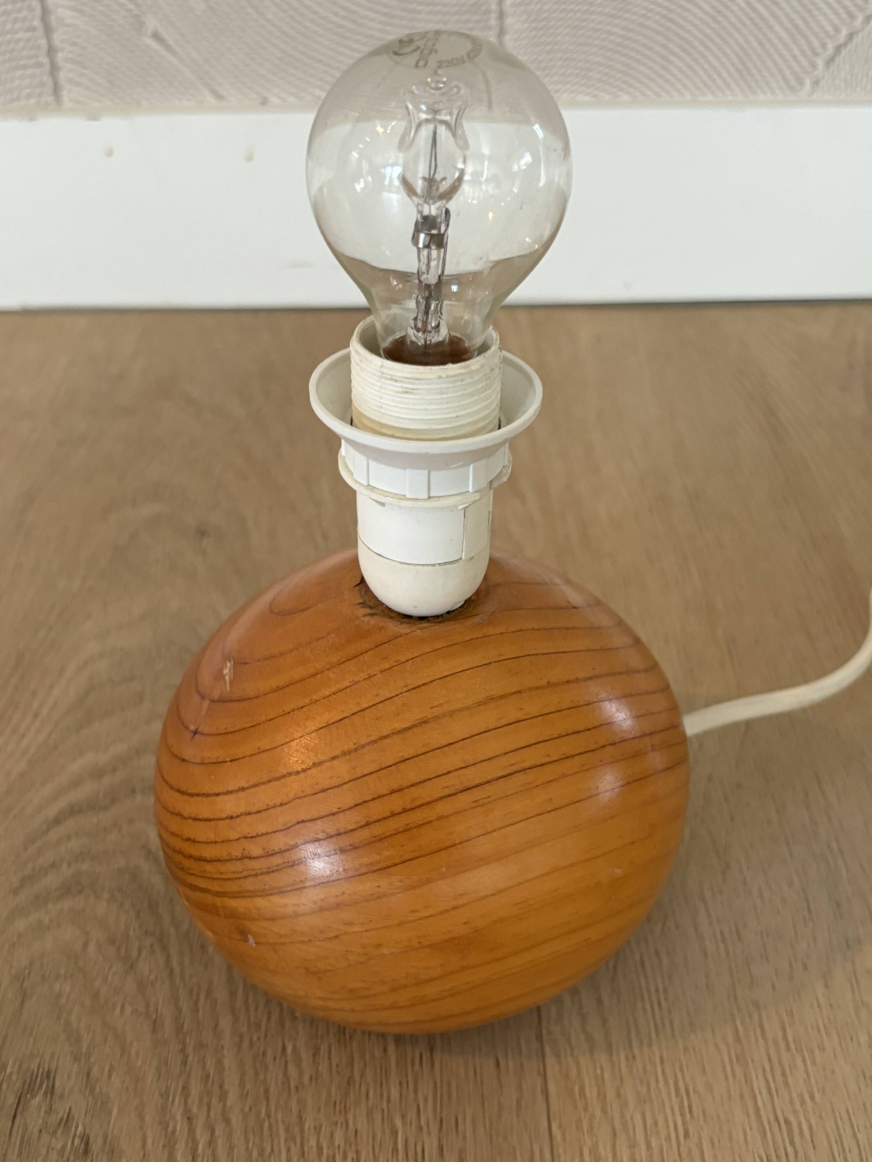 vintage wooden ball lamp small model with fabric shade 80's design