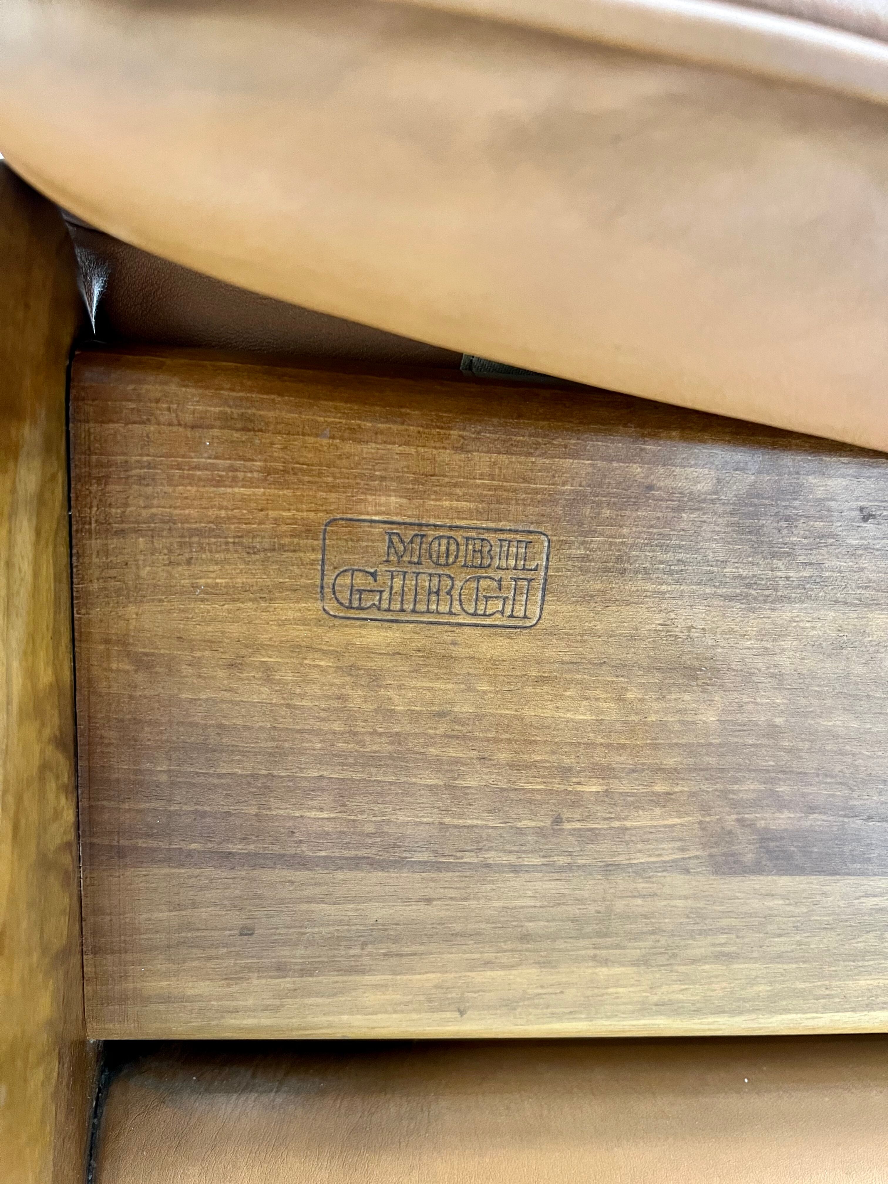 Pair of leather armchairs by Sapporo for Mobil Girgi, italy 1970s