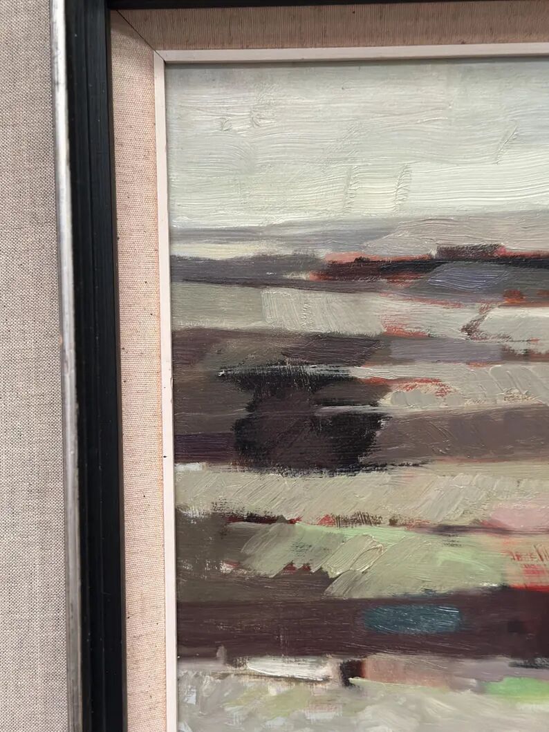 Original Swedish Oil on Panel – “Field Patches” by Evert Färhm (1901–1971) – Signed – 1968 – Vintage & Framed – 61 × 53 cm (24" × 20.9")