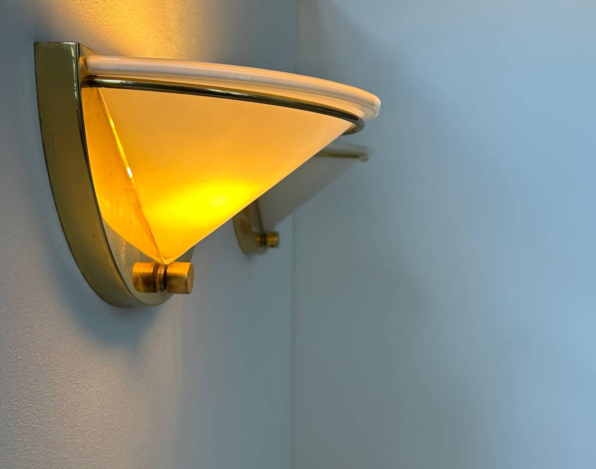 Pair of vintage wall lights, brass and opaline glass, Italy 1970