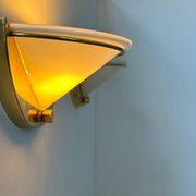 Pair of vintage wall lights, brass and opaline glass, Italy 1970