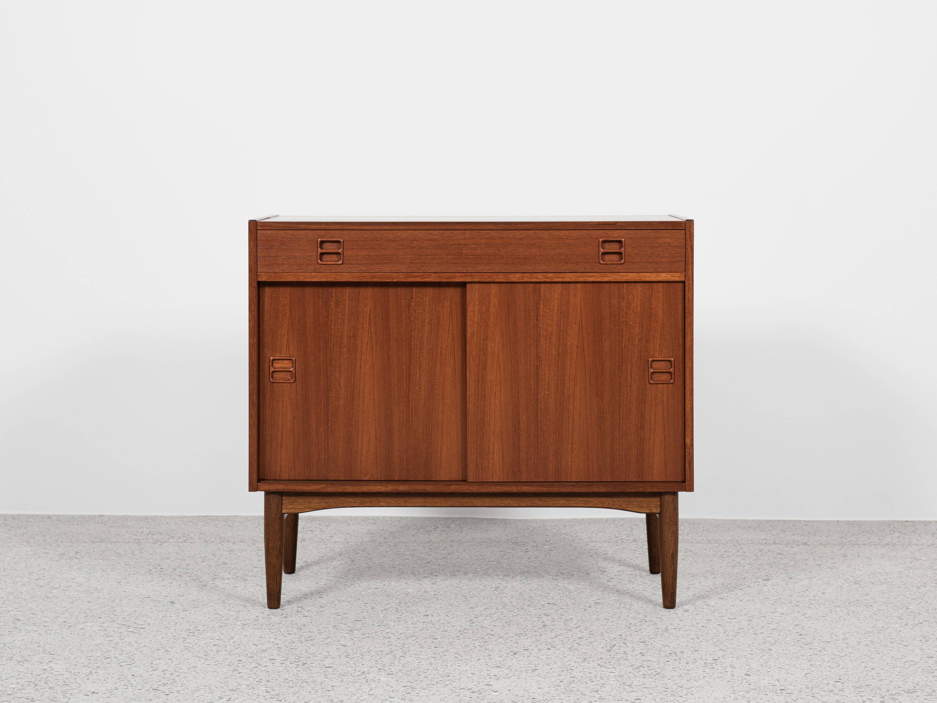 Midcentury Danish cabinet in teak with 1 drawer and 2 sliding doors 1960s