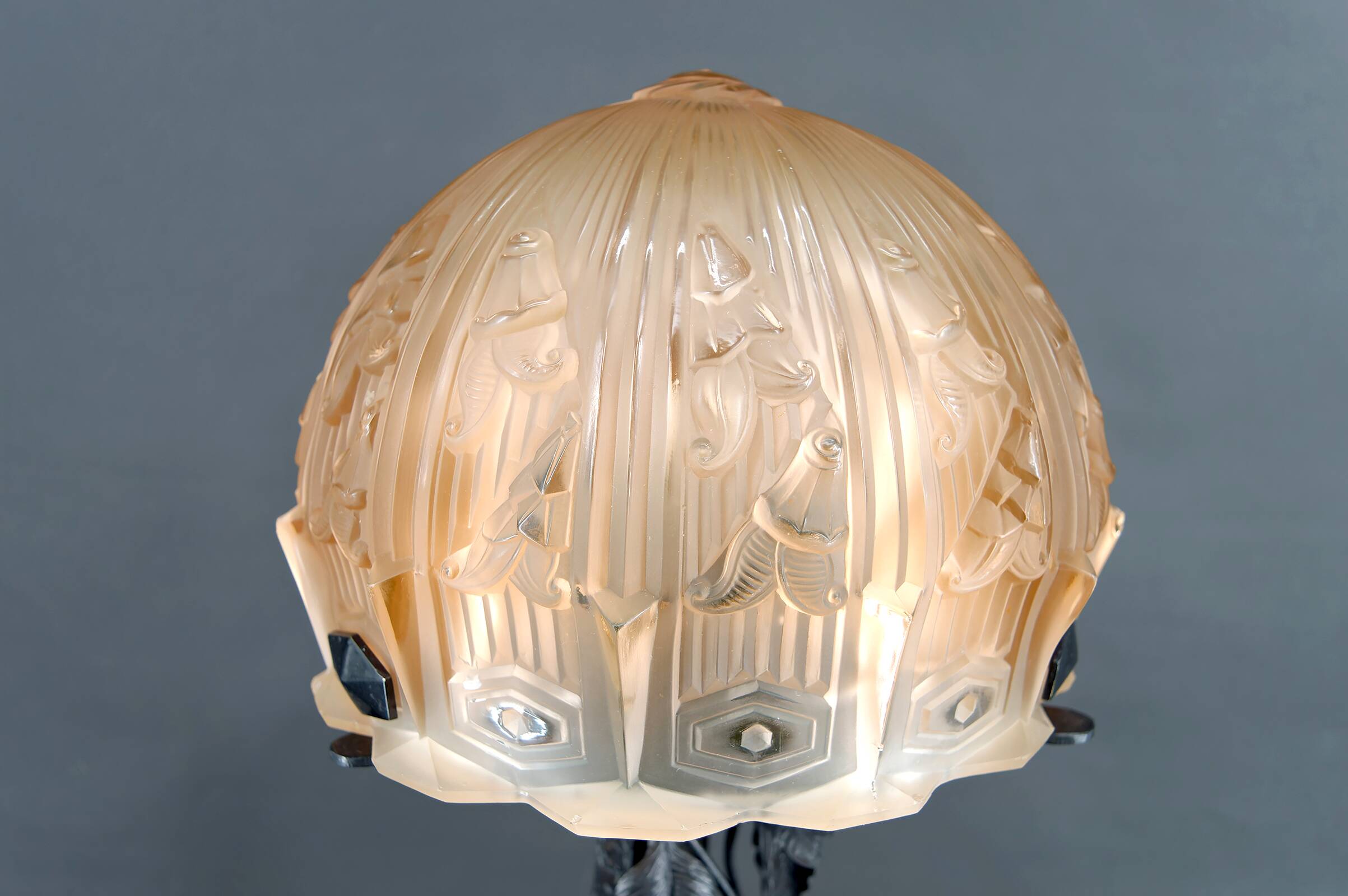 Important Art Deco Wrought Iron Lamp, by Bartelemie, France, Circa 1925