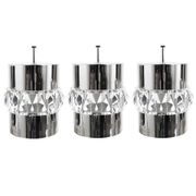 Three Bakalowits pendant lamps in nickel, brass, and faceted crystal, Austria, 1950s.