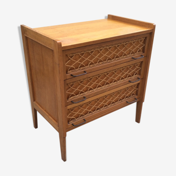 Chest of drawers in oak and rattan