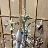 Antique florentine ceiling chandelier floral bouquet design 1970 decorative art sheet metal