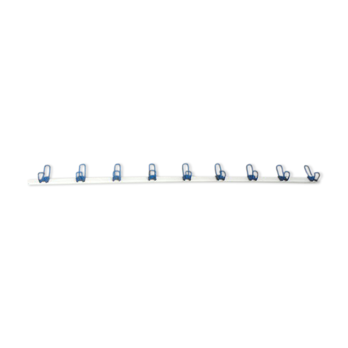 School wall coat rack - white and blue lacquered metal cloakroom 9 hooks