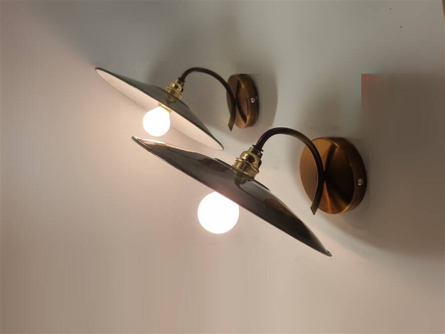Pair of enameled sheet metal wall lights