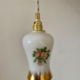 Vintage tulip ride in white opaline drawings of roses