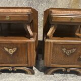 Pair of bedside tables, 1930s, 1940s, solid wood and marble