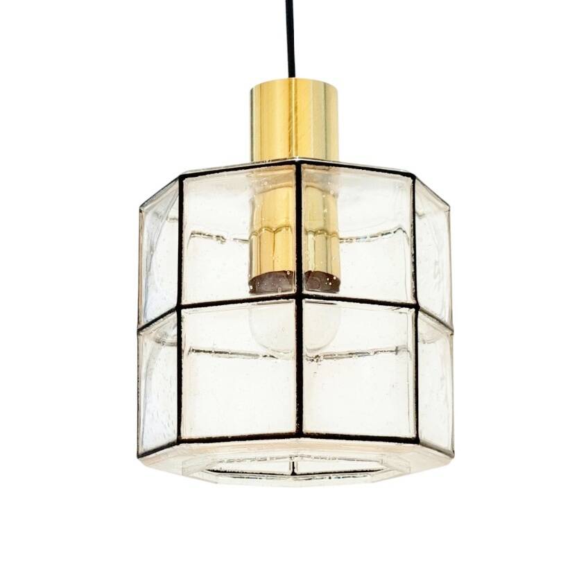 Mid Century Glass & Brass Ceiling Light From Limburg, Germany, 1960s