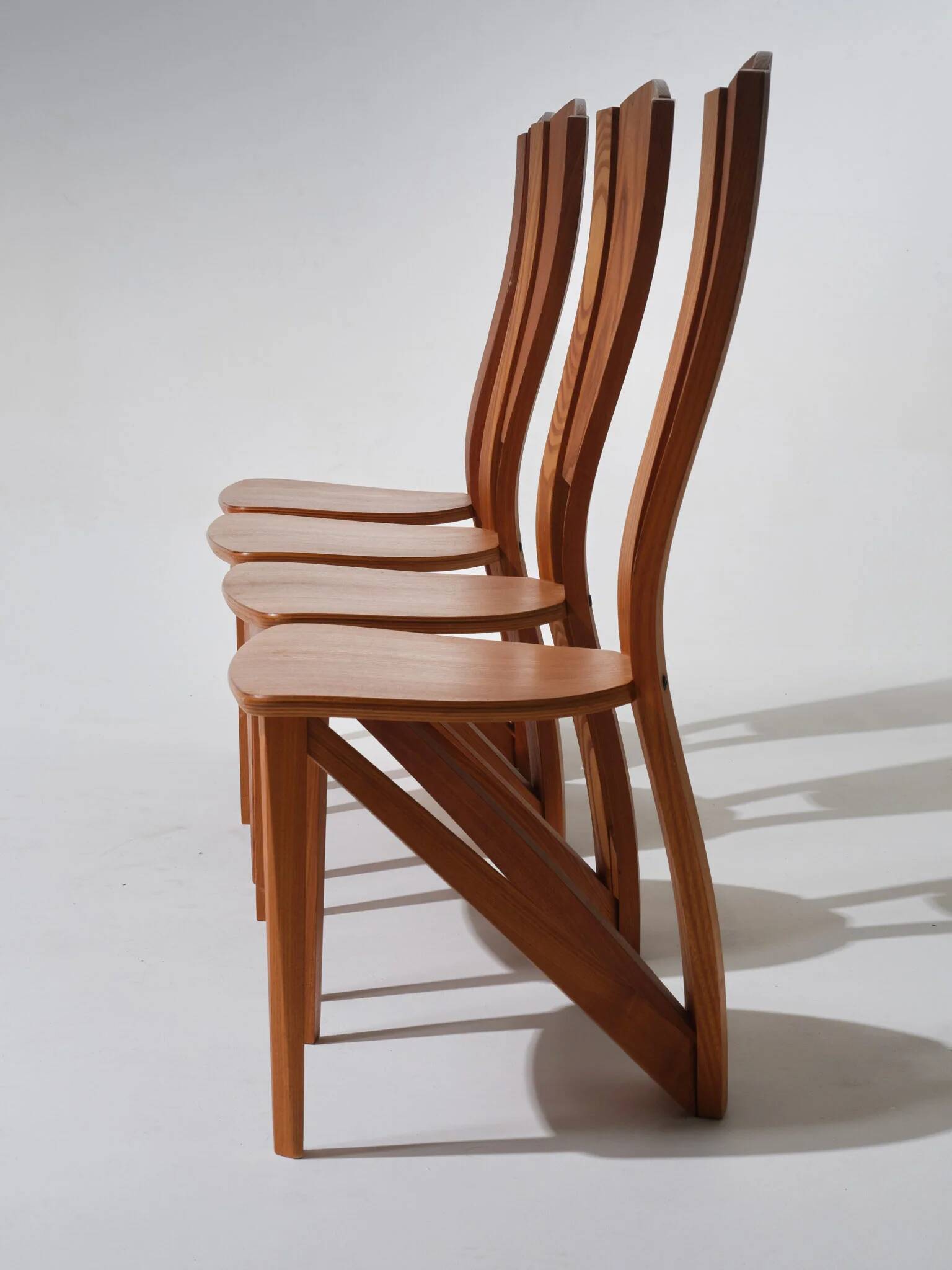 Set of 4 solid elm chairs, Maison Seltz, 1980s